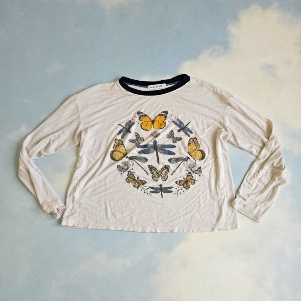 Butterfly and Dragonfly Graphic Long Sleeve Shirt